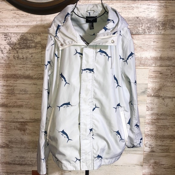 Men’s Forever 21 Silver Fish Patterned Raincoat size XL rain coat light weight - Picture 2 of 7